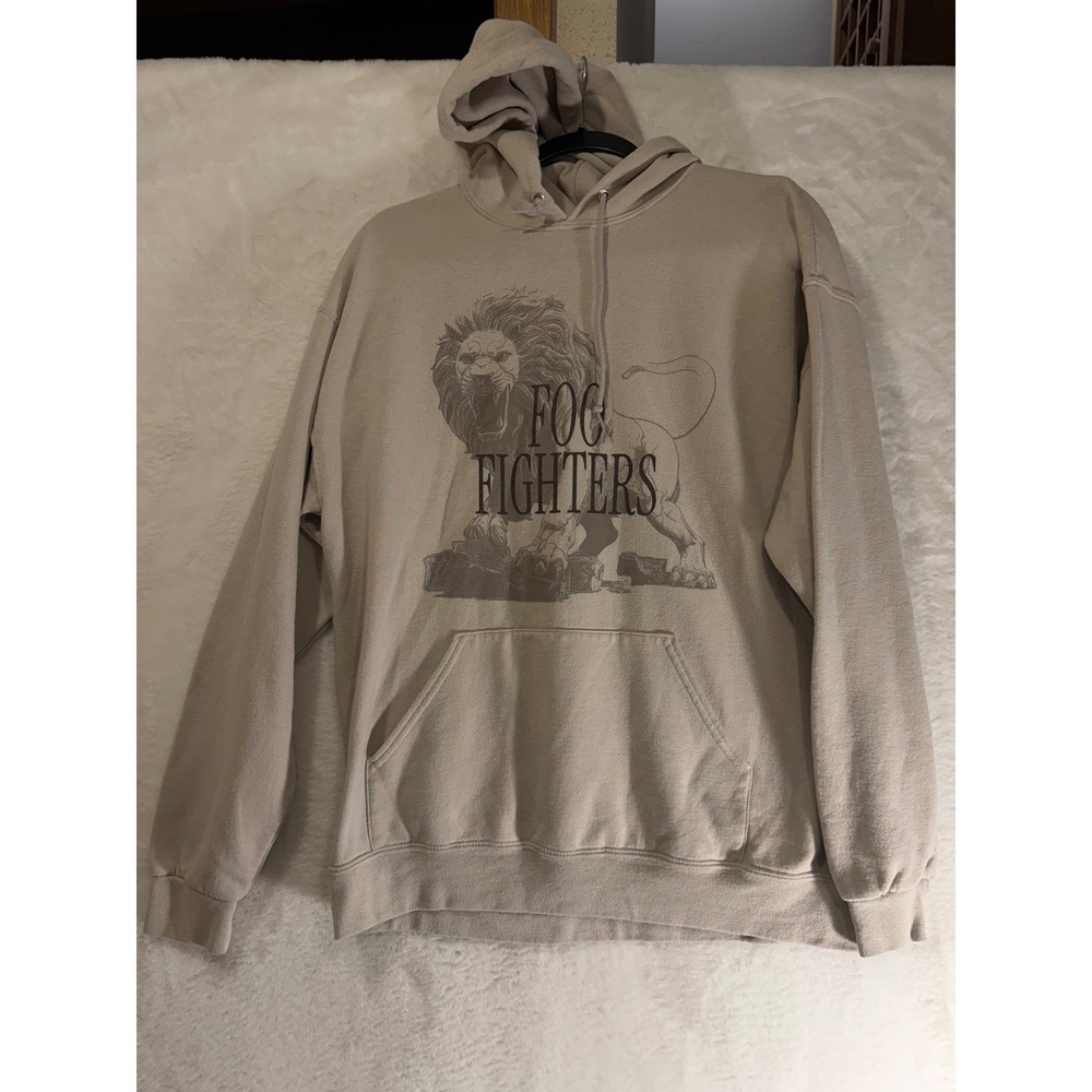 Foo Fighters Lion Logo Hoodie Tan Mens Large 2023 Band Merch Rock Sweatshirt